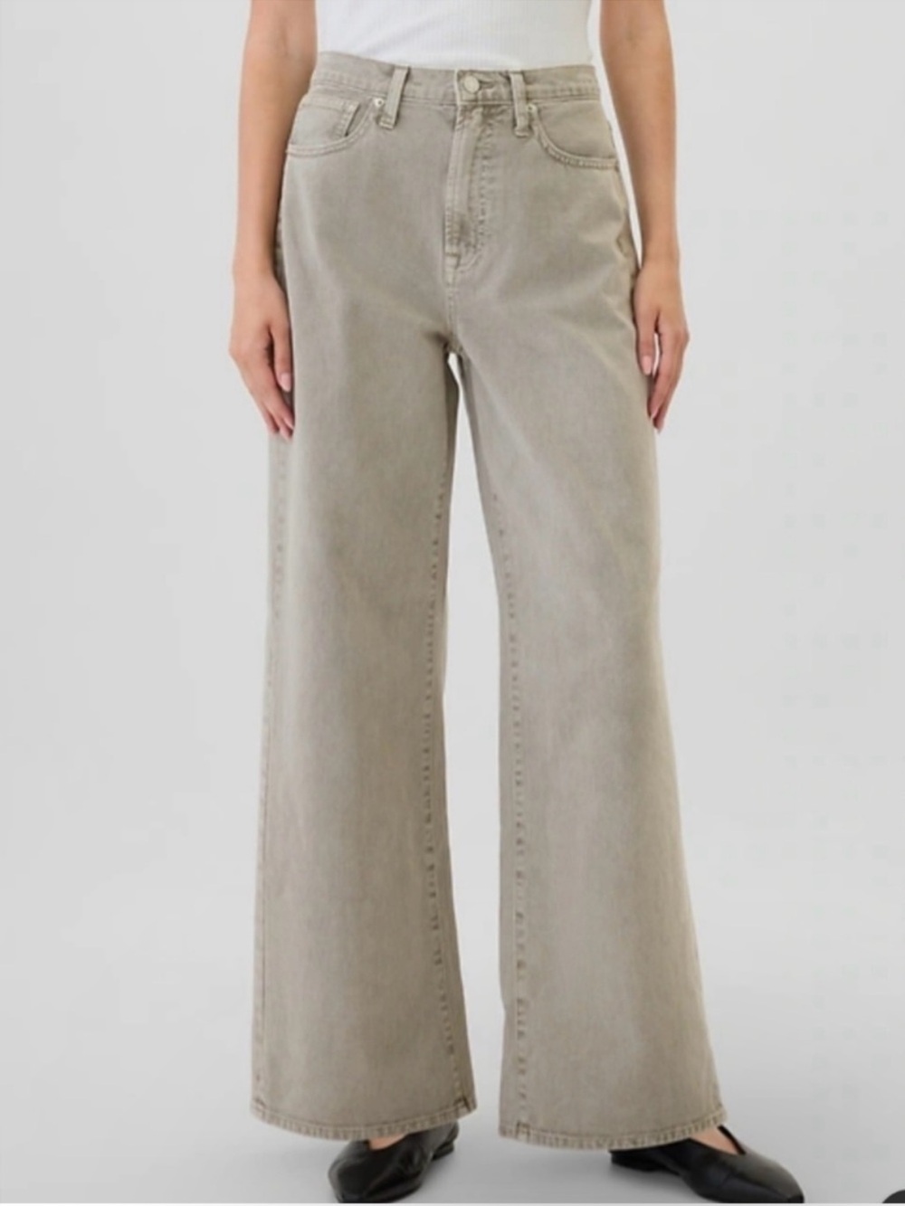 Gap 6/28 Short High Rise Wide Leg Jeans Stone Sand Relaxed Neutral